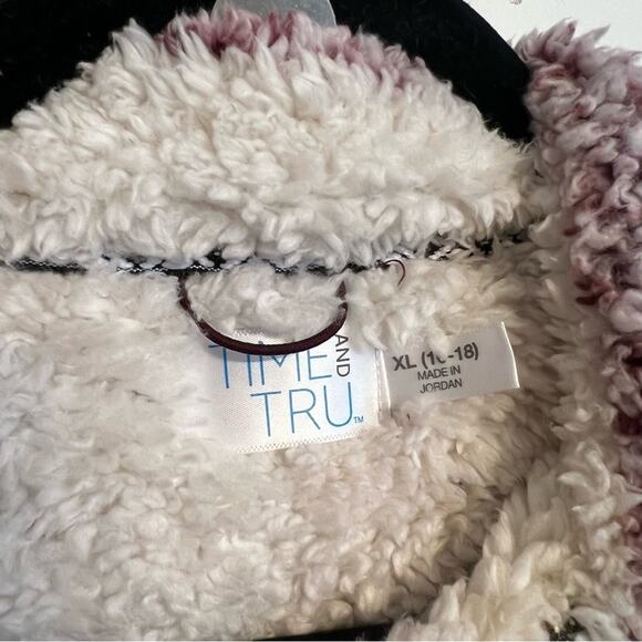 Time & Tru Speckled Burgundy Purple Cozy Sherpa Crop Jacket, Size XL (16-18) - Picture 6 of 7